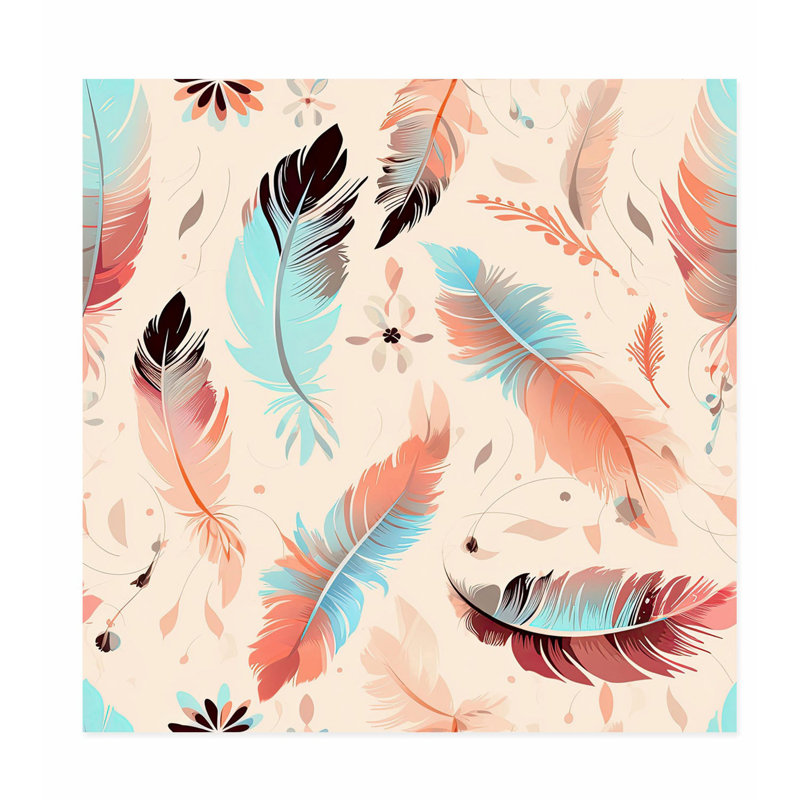 «Fashion and Glam Boho Feather Pattern III», reproduction d'art non encadrée, H 16 po x l 16 po