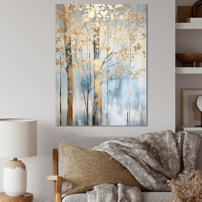 Gold And Blue Treasure Trees Scenery II Framed On Canvas Print