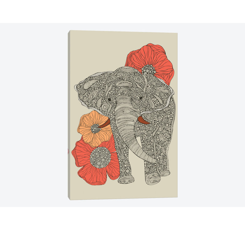 L’éléphant avec des fleurs, reproduction d’art sur toile tendue, H 12 po x l 8 po x P 0,75 po, Toile tendue