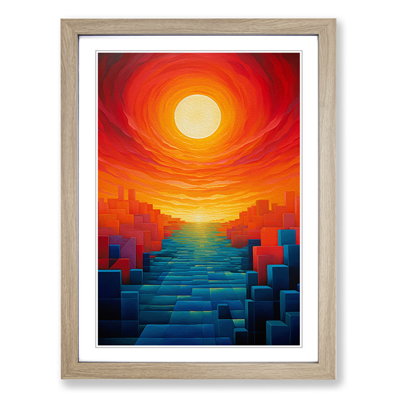 Sunset Orphism - Single Picture Frame Print on Wood, 46cm H x 34cm W x 2cm D, Oak