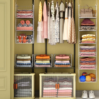 Organisateur de penderie à 6 niveaux, étagères à vêtements avec 4 crochets de suspension, crochets à 5 s, paniers de rangement en fil métallique, pour chandails à vêtements, chaussures, sacs à main, embrayages, accessoires, brevet