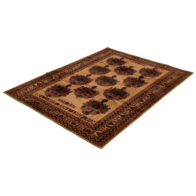 Tapis décoratif de laine brun clair en laine noué à la main de conception unique 6 pi 11 po X 9 pi 5 po noué à la main New Age