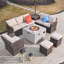 7-Piece Rattan Patio Sectional Sofa Set With Fire Pit Table