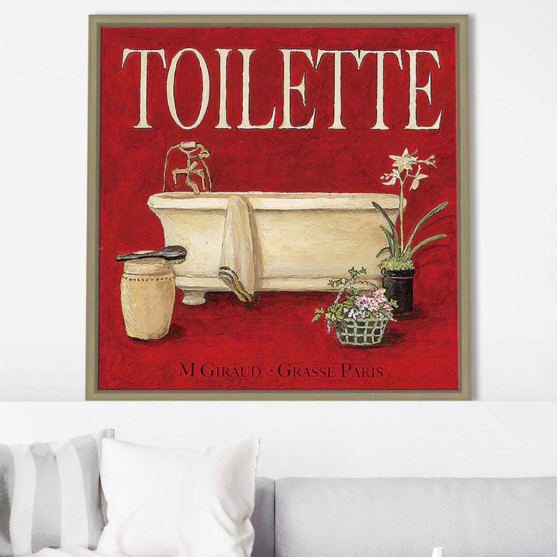 Toilette (carré) par Charlene Olson, reproduction, H 31,5 po x l 31,5 po x P 2 po, Cadre flottant champagne