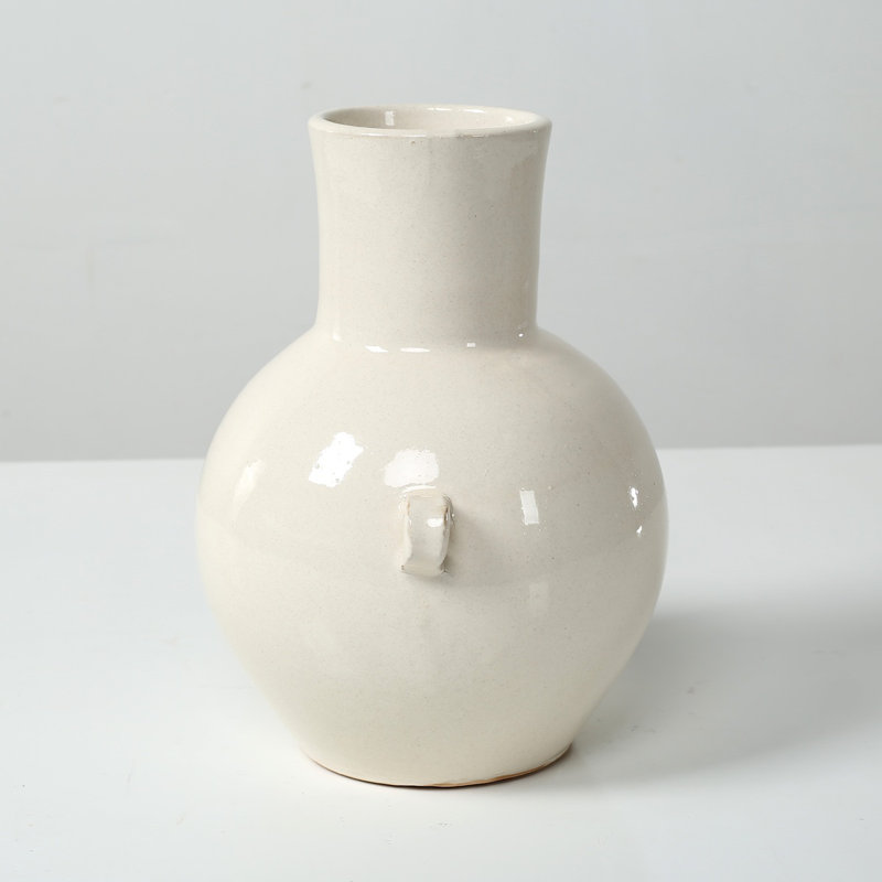 Approx. 10" High Off Whtie Ceramic Vase with Two Decorative Hooks