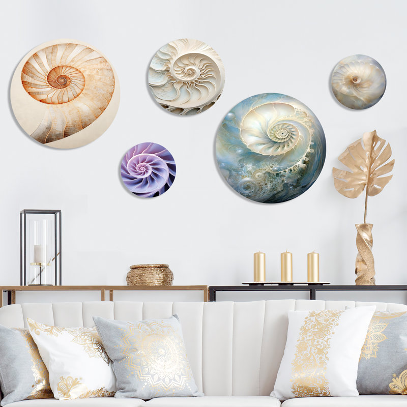 Cuivre cuivré Nautilus Spiral I - Nautilus Nautilus, ensemble d'art mural rond de 5