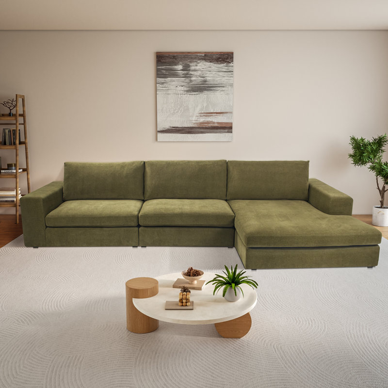 Ojai L-Shaped Foam Padding Sectional, Right Hand Facing, Green Chenille