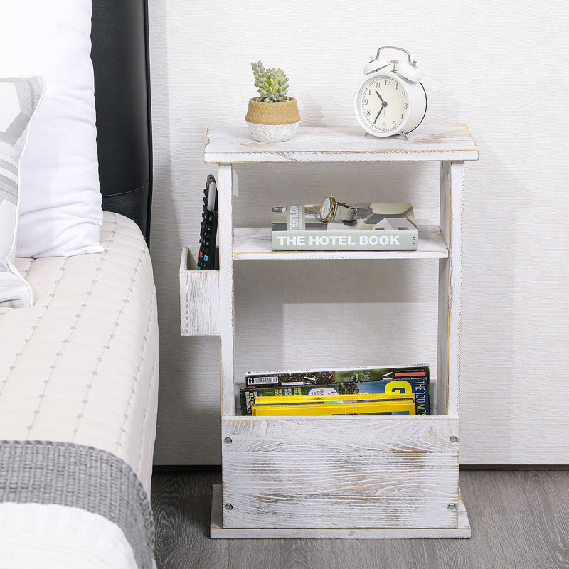 Hopedale Solid Wood Floor Shelf End Table with Storage, White