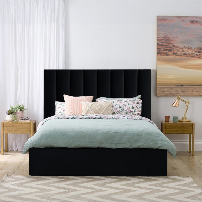 Mahida Upholstered Storage Bed, Black, Double (4'6)