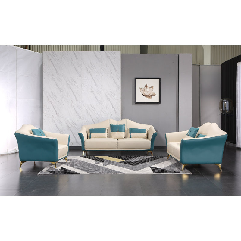 Club Chair, White/Blue Genuine Leather