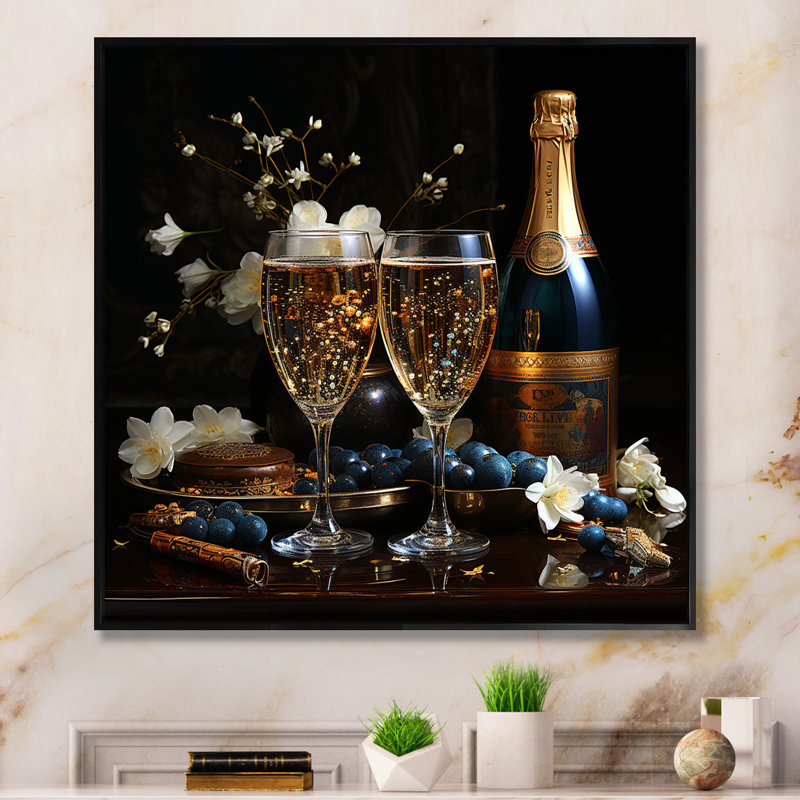 Champagne champagne champagne I - vin, décoration murale champagne, Cadre flottant noir, H 44 po x l 44 po