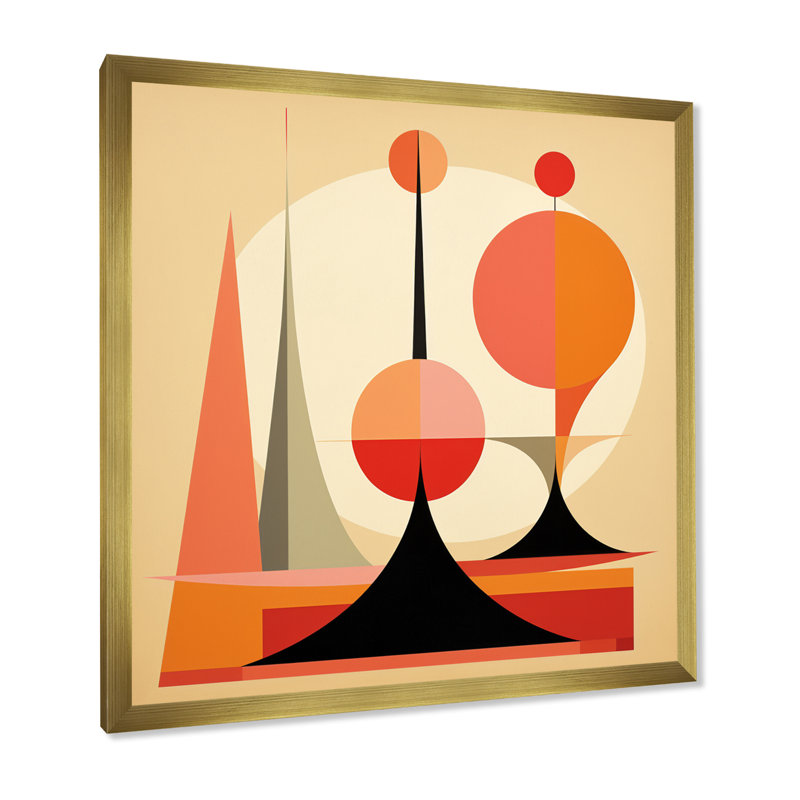 Full Moon Mountains Midcentury Geometric Abstract - Modern Midcentury Wall Decor, Gold Single Picture Framed