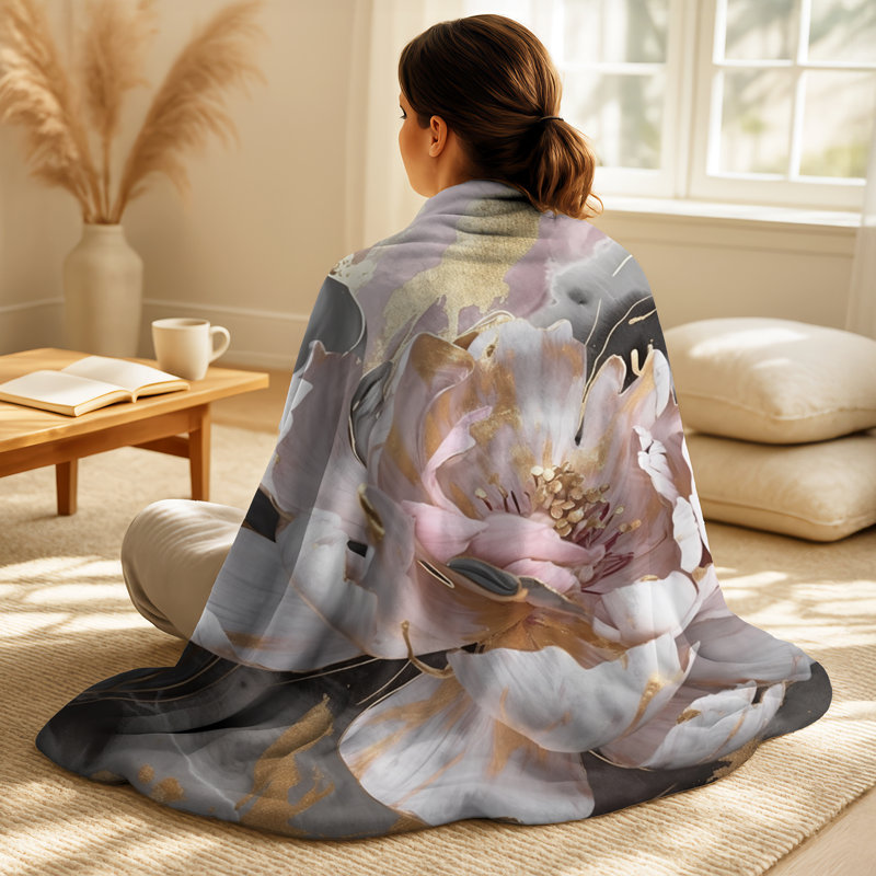 Jeté Marble Pink Gold Peony Flower IV - Abstract Marble, Blanket only (1 piece)
