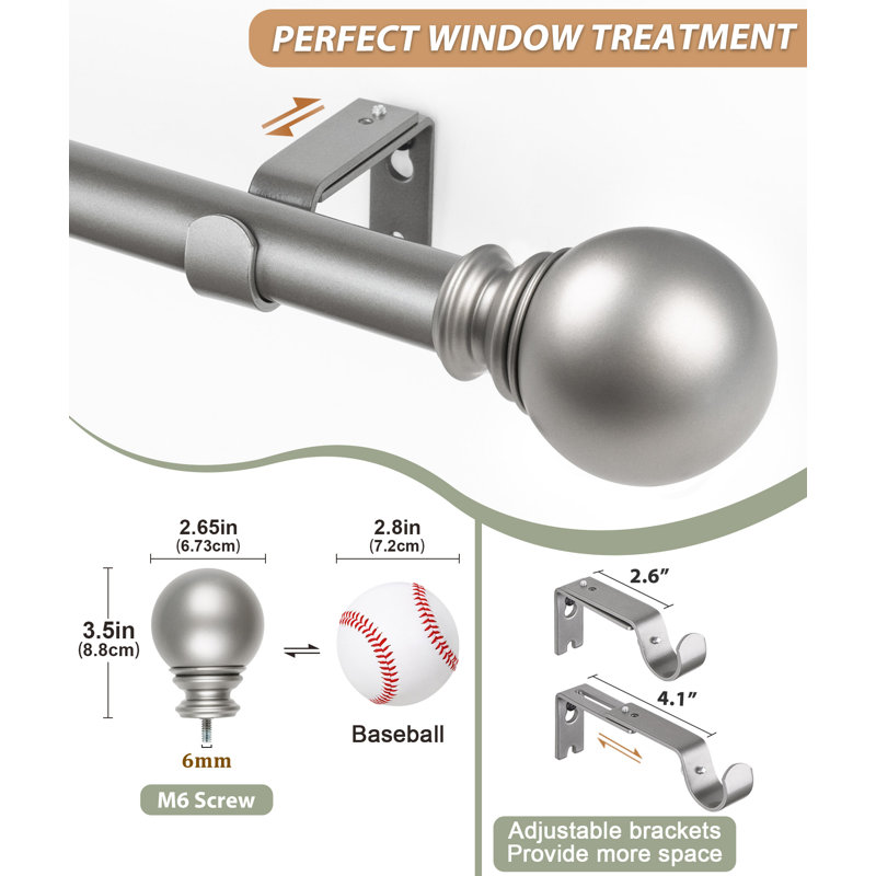 Tringle à rideaux simple réglable Wyaconda, 72" - 144", Argent