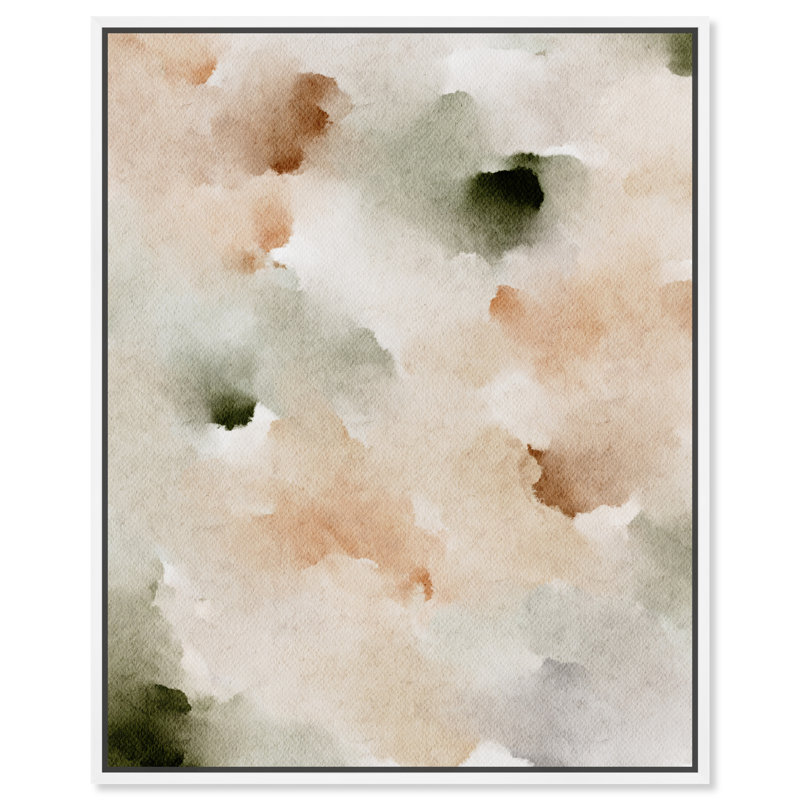 Art Remedy Cotton Balls and Cinnamon Abstract Watercolor Canvas, 17" x 21", White Frame