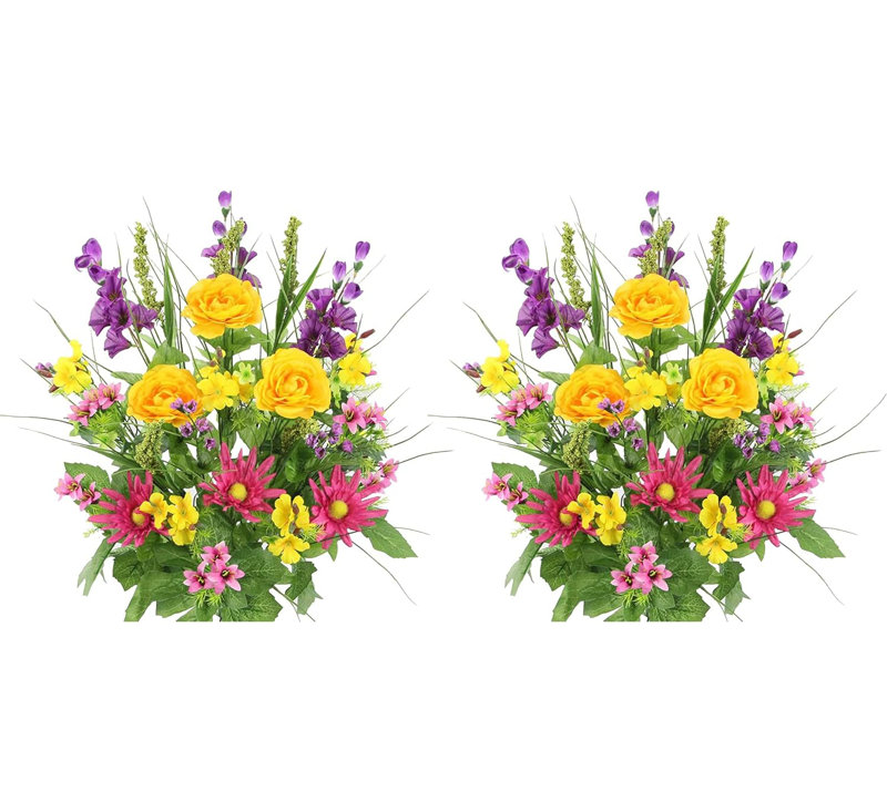 2 pièces de 30 tiges de fleurs artificielles gloire du matin et renoncule buisson de printemps, Jaune / mauve / rose