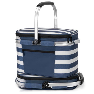 Panier de pique-nique - Glacière isotherme, panier de pique-nique pliable épaississant avec paniers amovibles et cadre cousu, panier pour cadeaux de réchauffement de la maison nouvelle maison (bleu blanc)
