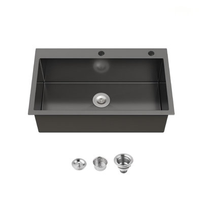 Évier de cuisine en acier inoxydable surélevé 32 pouces, évier de cuisine simple fait à la main noir avec coins R10