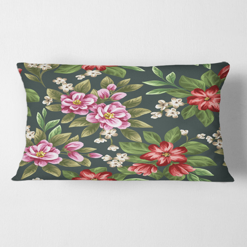 Fleurs sauvages rétro roses et rouges I - coussin traditionnel imprimé