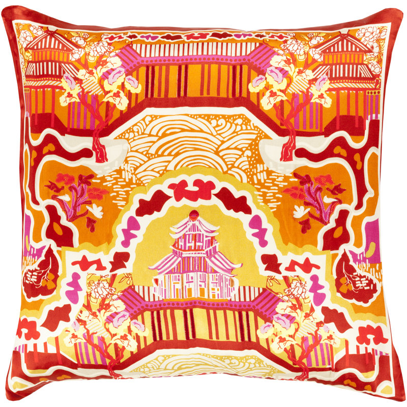 Burnt Orange Silk Embroidered Square Throw Pillow Set