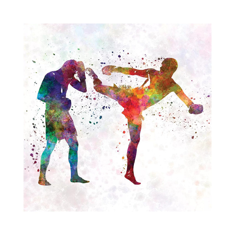 Two Men Exercising Thai Boxing Silhouette by Paul Rommer - Wrapped Canvas Painting, 66.04 cm H x 66.04 cm W x 1.91 cm D