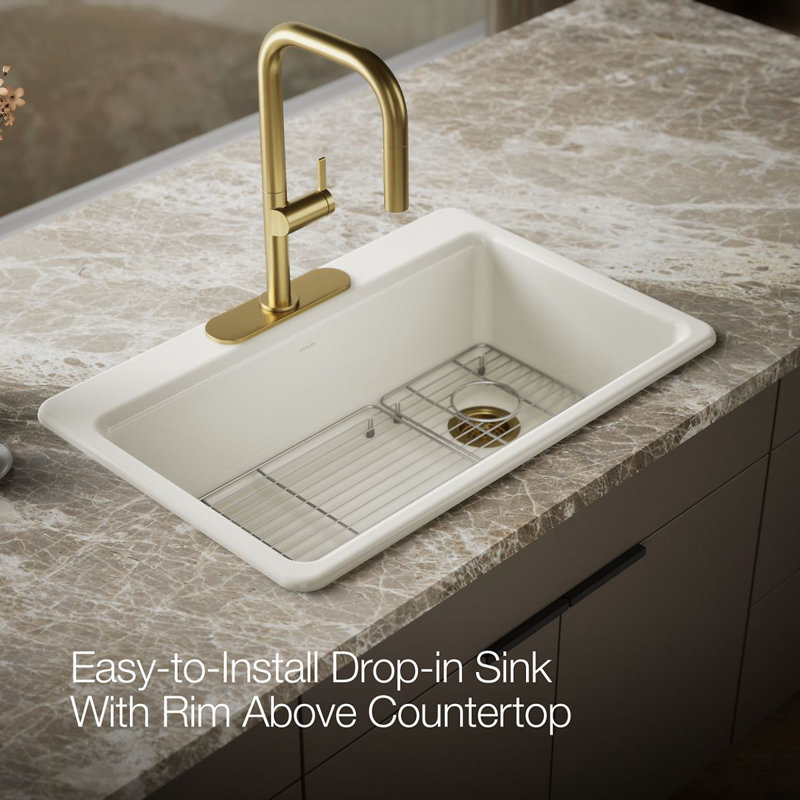 Riverby 33" Top-Mount Single-Bowl Kitchen Sink, 3 hole, Biscuit