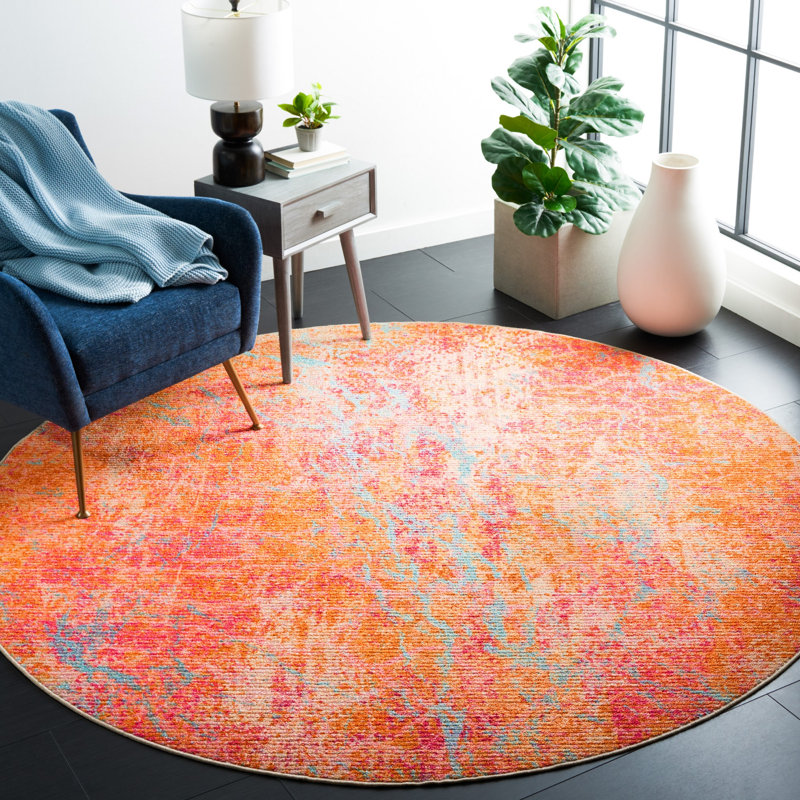 Migneco Performance Machine Washable Abstract Rug, Round 6'7"