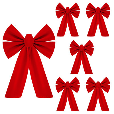 6 boucles de Noël en velours rouge pour Noël, 13 po de long par 9 po de large, ornements de Noël pour arbre, gros arcs décoratifs pour les décorations des Fêtes