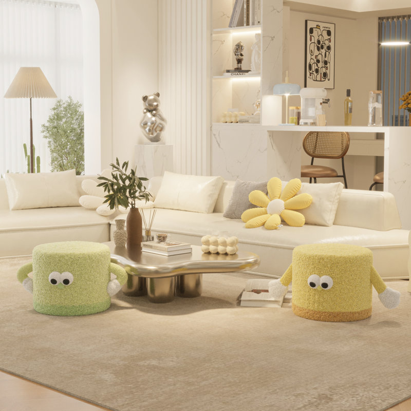 Repose-pieds rembourré à assise géométrique de 14 po de large avec repose-pieds rembourré à motif géométrique Comfort, Jaune