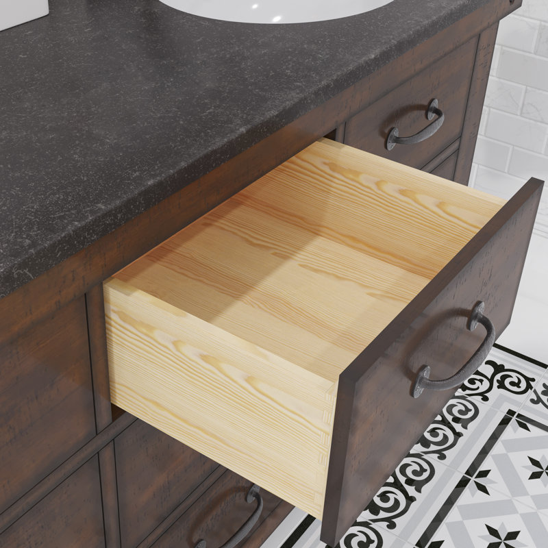 Aberdeen 60 In. Double Sink Carrara White Marble Countertop Vanity In Grizzle Gray With Mirrors, Carrara White, Rustic Sierra