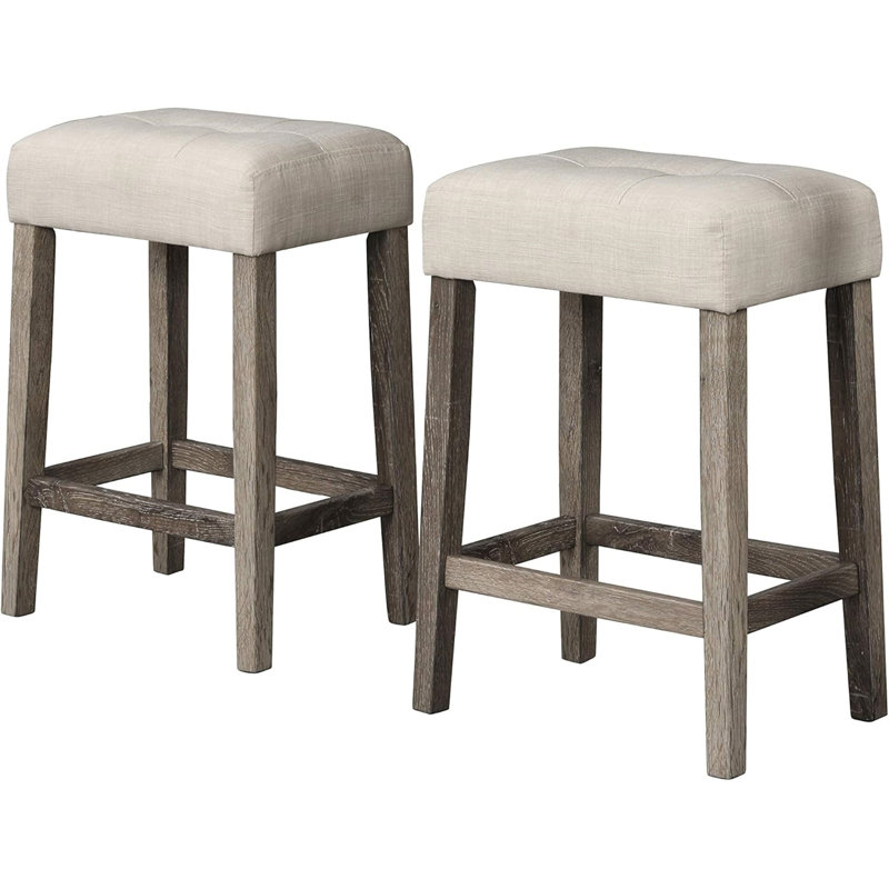 Ensemble de 2 tabourets de comptoir en bois transitionnel 24 po (sans la table), Beige/brun
