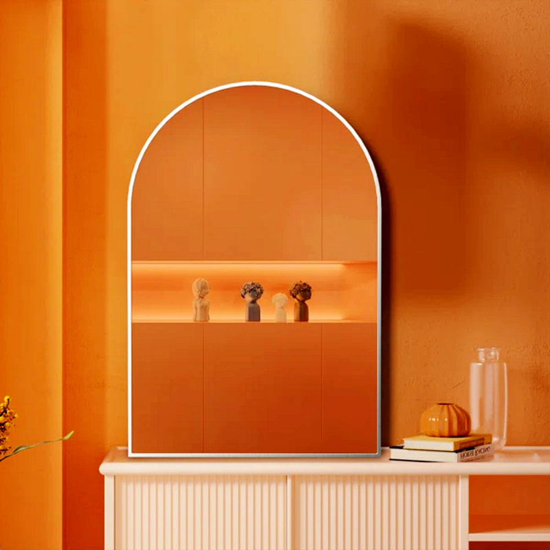 Miroir d'appoint à cadre en métal, miroir arqué Bathrrom pour mur, Argent argent, 30 po x 20 po