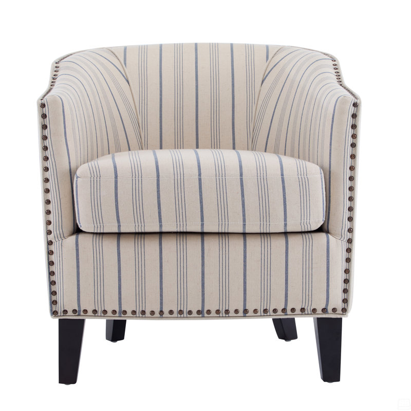 Fauteuil demi-tonneau rembourré à rayures