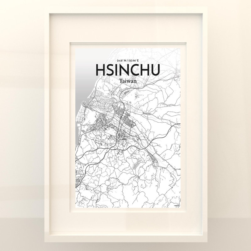 Hsinchu City Map In Tones - No Frame Print, 27.6cm H x 19.7cm W x 0.05cm D