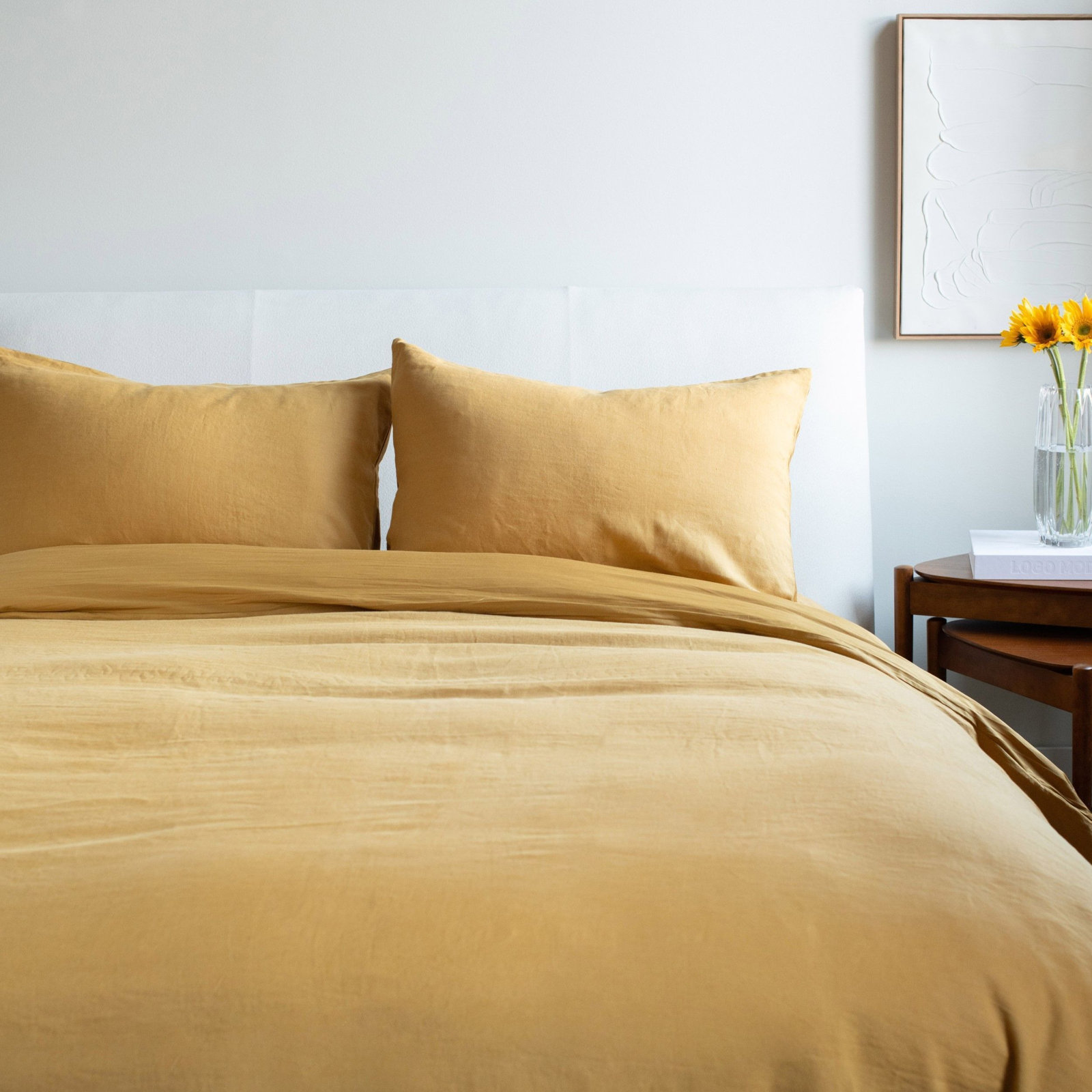 French Linen Duvet Cover Set, Queen Duvet Cover + 2 Standard Pillow Shams, Honey