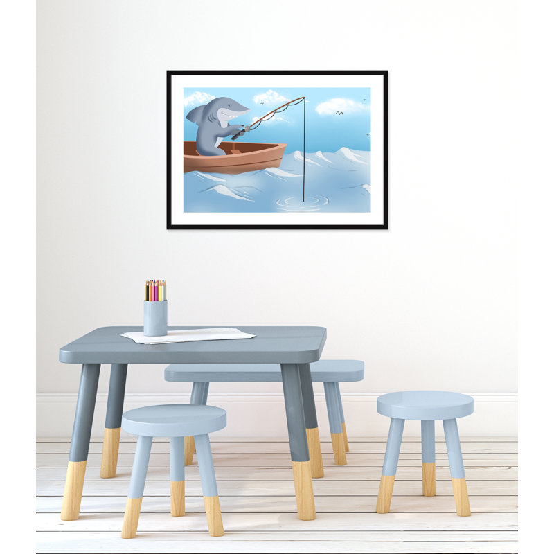 Impression sur papier «Gone Fishing», H 10 po x l 14 po x P 1,18 po, Encadré de boîte noir