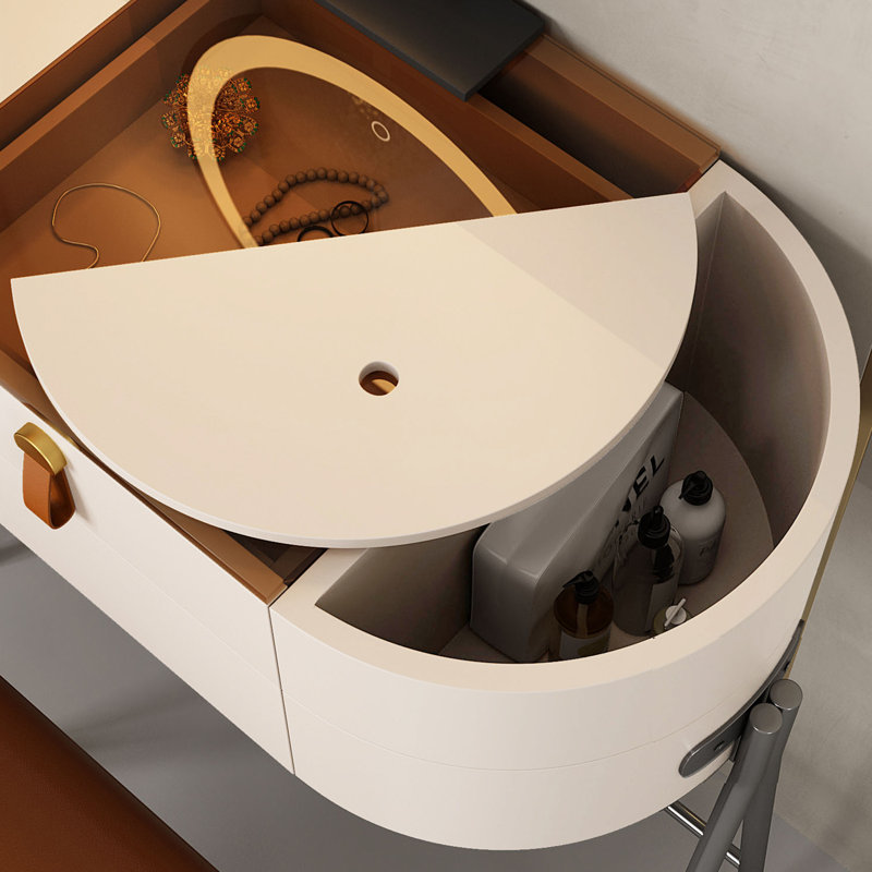 Dressing Table with Mirror, Beige