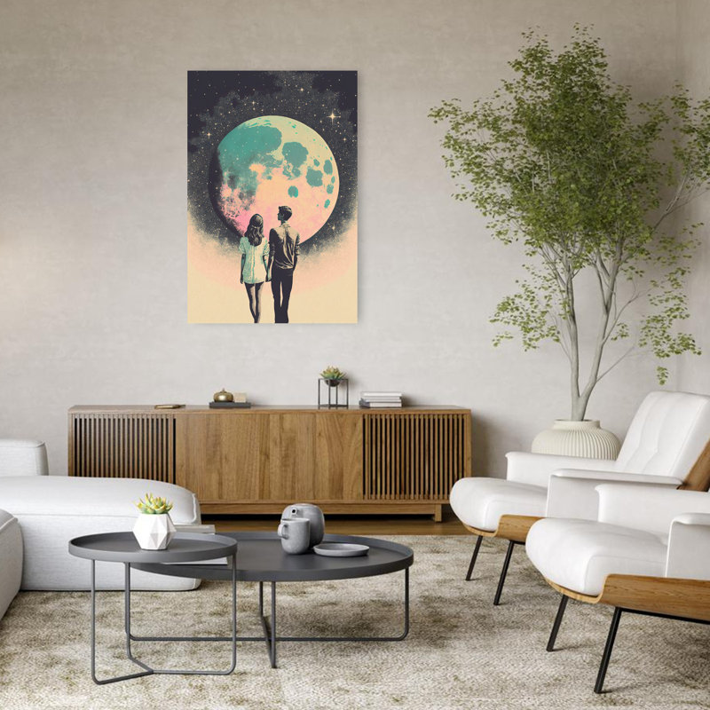 «Lunar Lovers 'Journey Dreamy Retro Romantic Landscape Nature, art mural, H 48 po x l 32 po