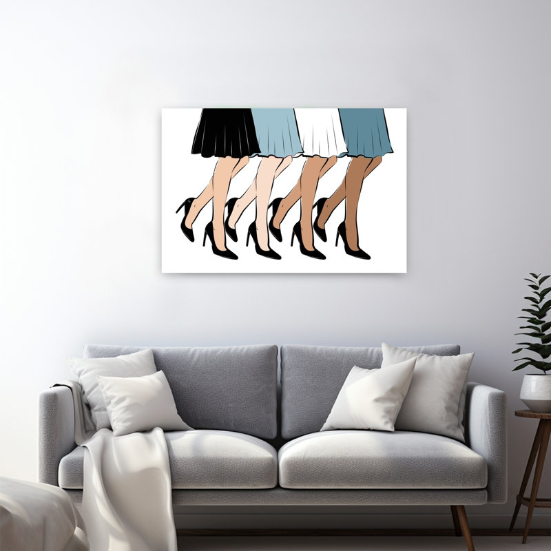 «Diverses marches en talons», impression d'art contemporain moderne et élégant, H 32 po x l 48 po