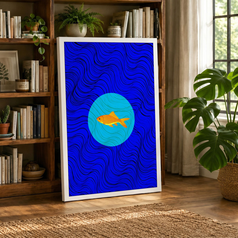 Fish In Window Modern - Print, 24x16 - 61.0 x 40.6 cm, Teal Border