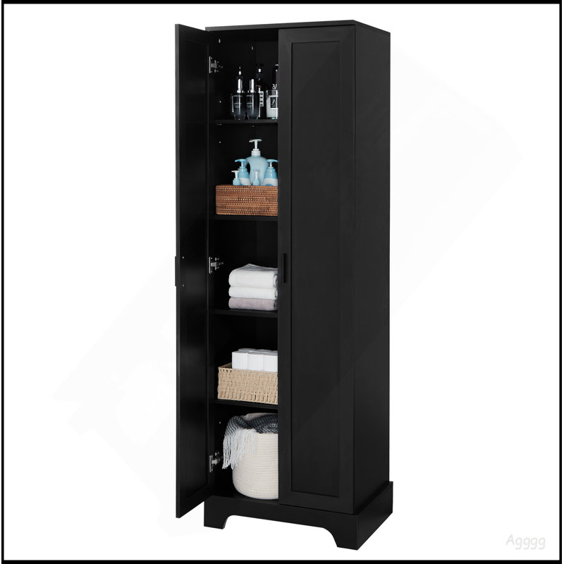 Storage Cabinet With Two Doors For Bathroom, Office, Adjustable Shelf, MDF Board, Black, Black