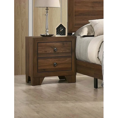 1Pc Transitional 2-Drawer Nightstand With Metal Hardware Brown Cherry Finish Bedroom Furniture