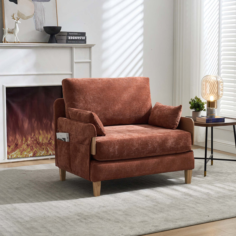 Chenille Upholstered Convertible Chair, Orange
