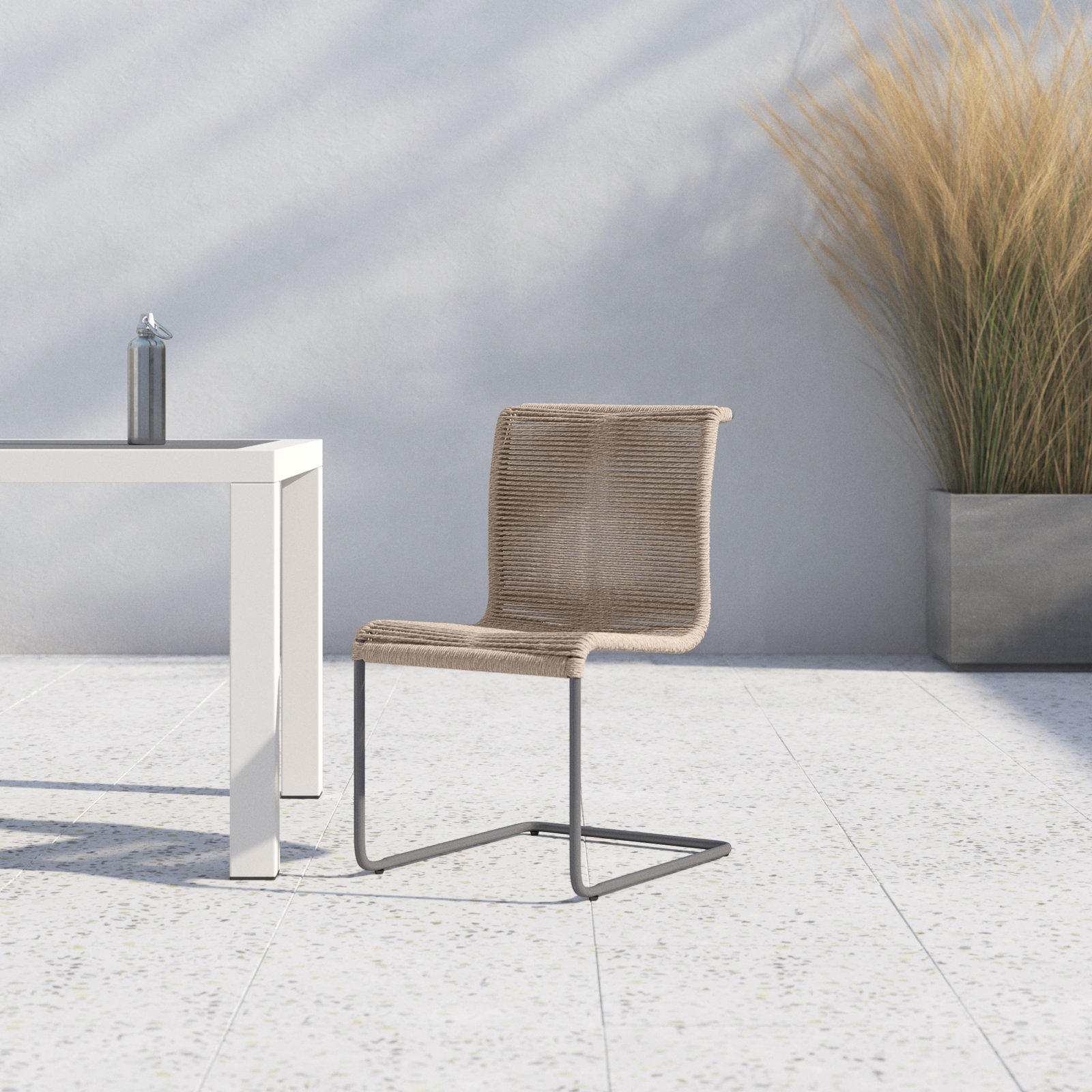 Janine Wicker Premium All-Weather Wicker Outdoor Dining Side Chair, Beige, Gunmetal