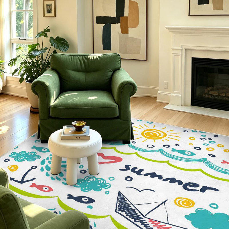 Tapis transparent transparent lavable à la machine Love Summer, Rectangle 55 po x 79 po