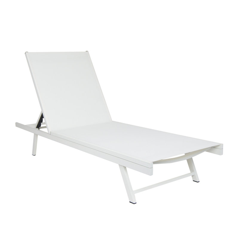  Outdoor Adjustable Chaise Lounge, Weather-Resistant Aluminum Frame Recliner with Comfortable Sling Fabric, Modern Patio Sun Lounger, White