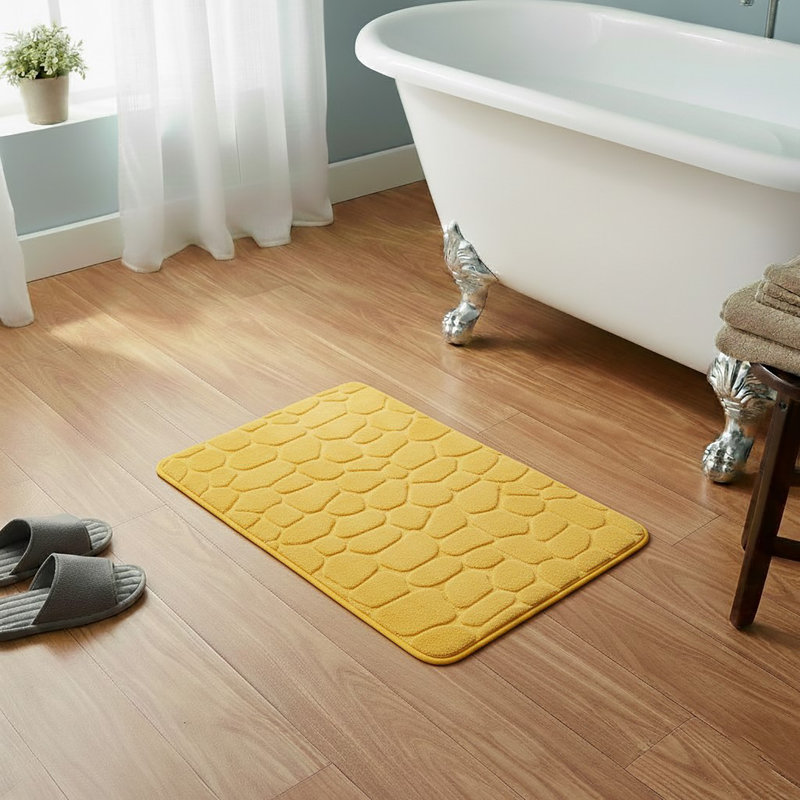 Cobble Stone Mat Non-Slip Bath Mat, Yellow Mustard