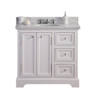 Derby 36" Carrara White Marble Countertop Bath Vanity with Faucet