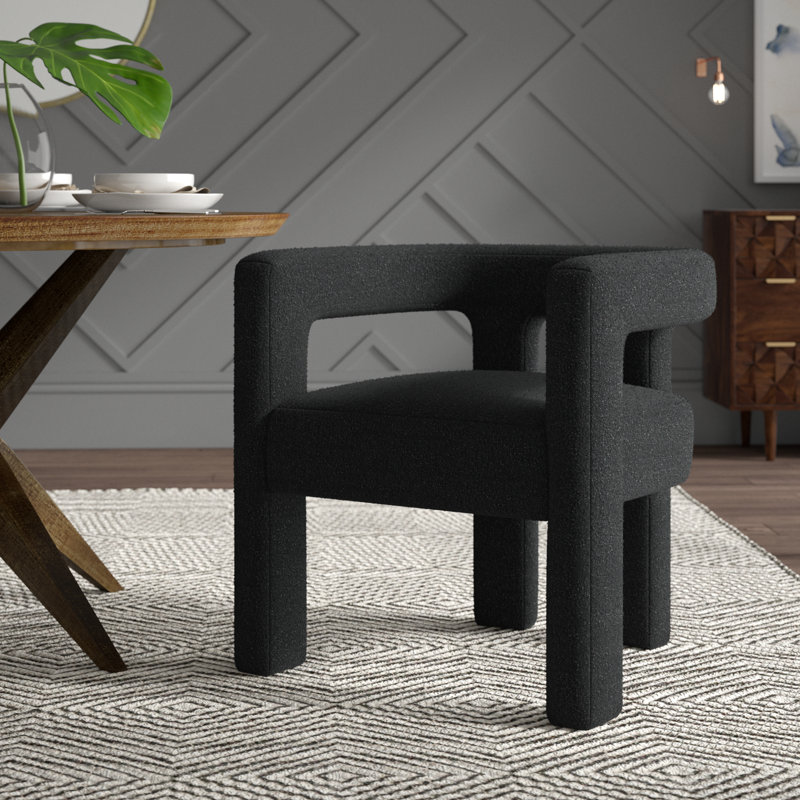 Aruna Solid Boucle Dining Arm Chair, Black Boucle