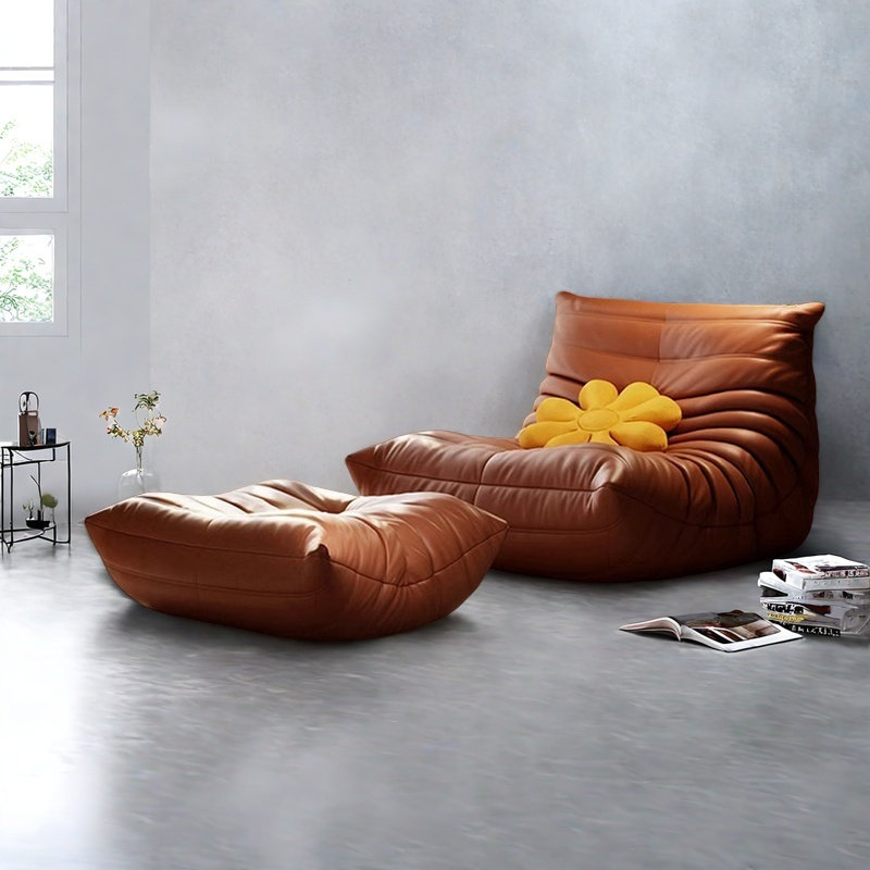 Retro casual caterpillar sofa, Brown Genuine Leather